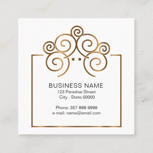 Realtor branding met boomhut in goud vierkante visitekaartje (Achterkant)