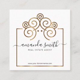 Realtor branding met boomhut in goud vierkante visitekaartje