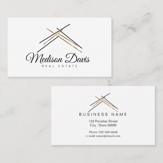Realtor-branding met dak in gouden kleur visitekaartje (Voorkant / Achterkant)
