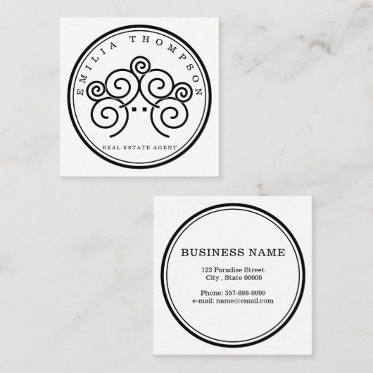 Realtor branding met stamp tree house vierkante visitekaartje (Voorkant / Achterkant)