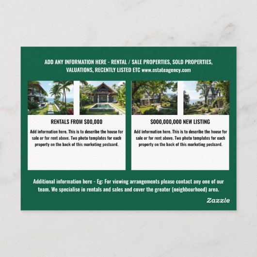 Realtor business marketing briefkaart groen wit (Achterkant)