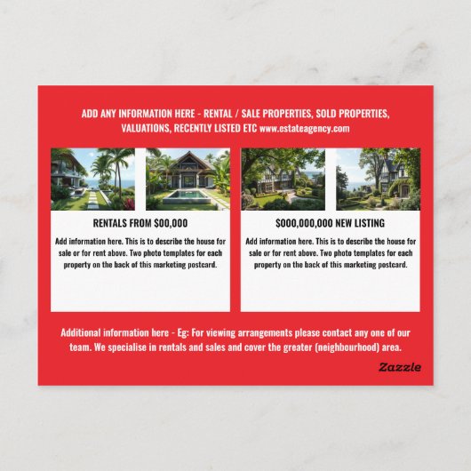 Realtor business marketing briefkaart rood wit (Achterkant)