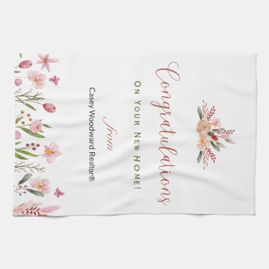 Realtor Gefeliciteerd Gepersonaliseerde Bloemen Theedoek (Horizontaal)