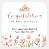 Realtor Gefeliciteerd Gepersonaliseerde Bloemen Vierkante Sticker (Voorkant)