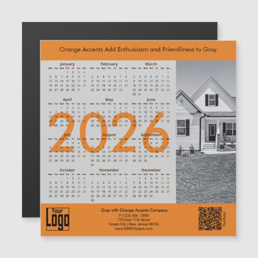 Realtor Gray Orange 2026 Calendar Magnet (Voorkant / Achterkant)
