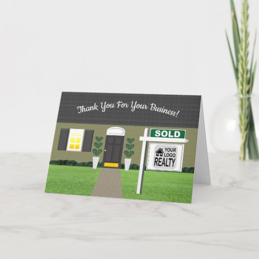 Realtor Grey House Verkocht Teken Bedankt Card (Voorkant)
