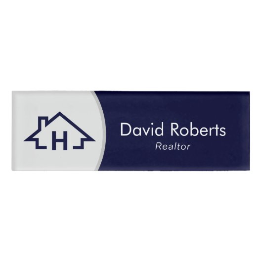 Realtor House Logo Modern Navy Blue Naambadge (Voorkant)
