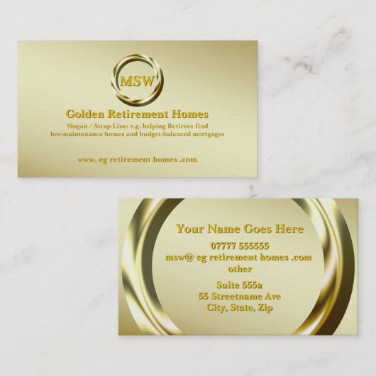 Realtor/hypotheekmakelaar Deluxe Gold Ring Thema Visitekaartje (Voorkant / Achterkant)