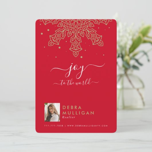 Realtor Kerstmis Briefkaart - Joy to world (Staand voorkant)