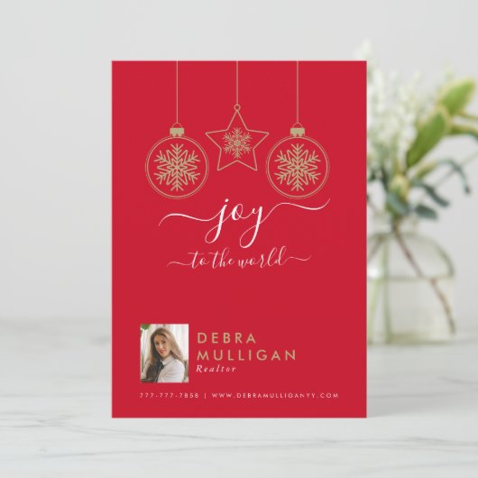 Realtor Kerstmis Briefkaart - Joy to world (Staand voorkant)