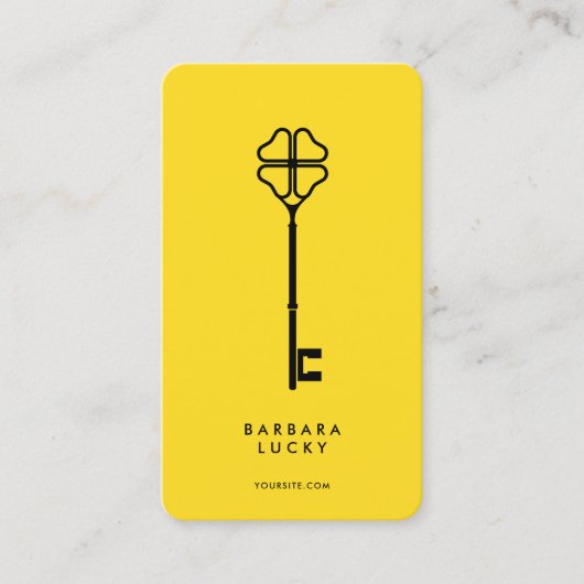 Realtor Lucky Clover Key Geel Classic Modern Visitekaartje (Voorkant)