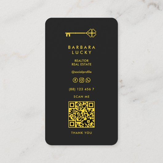 Realtor Lucky Clover Key Geel Classic Modern Visitekaartje (Achterkant)