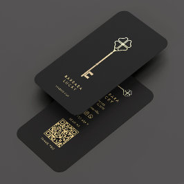 Realtor Makelaar Elegant Zwart Goud Sleutel Visitekaartje