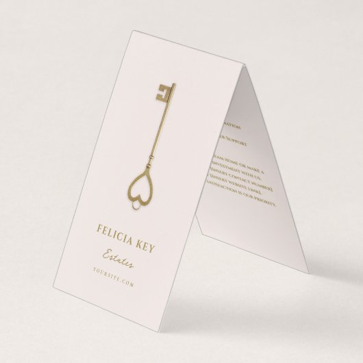 Realtor Makelaar Gouden Sleutel QR Blush Roze Visitekaartje (Voorkant)