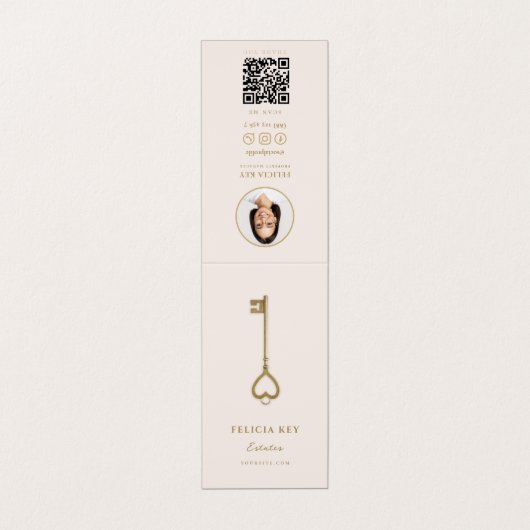 Realtor Makelaar Gouden Sleutel QR Blush Roze Visitekaartje (Buitenkant ongevouwen)