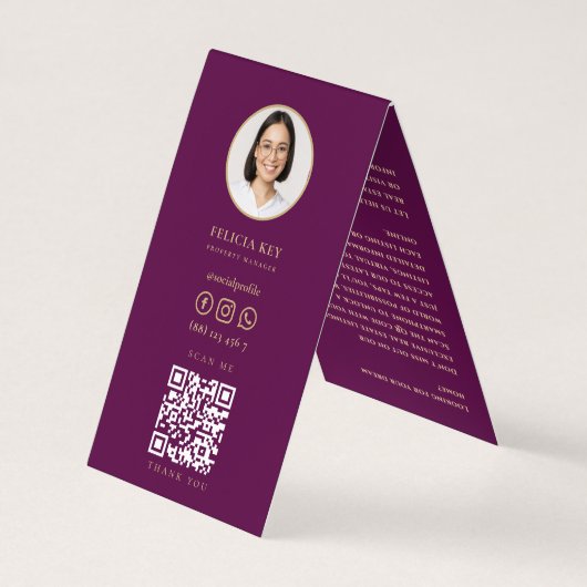 Realtor Makelaar Gouden Sleutel QR Paarse Visitekaartje (Achterkant)