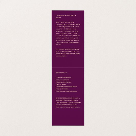 Realtor Makelaar Gouden Sleutel QR Paarse Visitekaartje (Binnenkant ongevouwen)