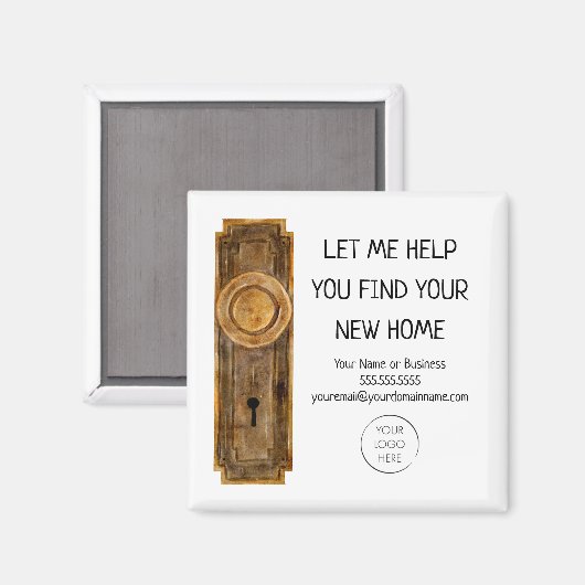 Realtor Marketing Contact Oude  deurknop Magneet (Voorkant / Achterkant)