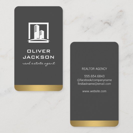 Realtor Metallic Trim | Eigendomspictogram Visitekaartje (Voorkant / Achterkant)