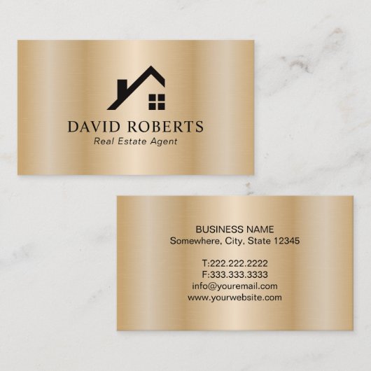 Realtor Modern Gold House Logo Real Estate Visitekaartje (Voorkant / Achterkant)