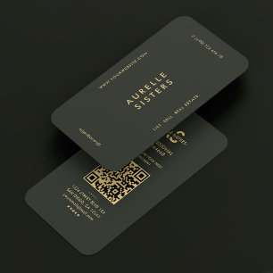 Realtor Modern Monogram Donkergroen Eenvoudige QR Visitekaartje