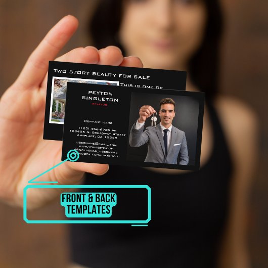 Realtor Modern Zwart met Home Foto Visitekaartje