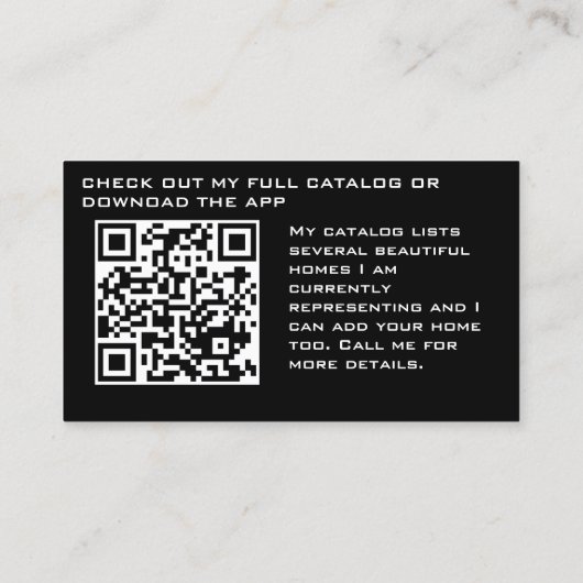 Realtor Modern Zwart met URL QR Code Visitekaartje (Achterkant)