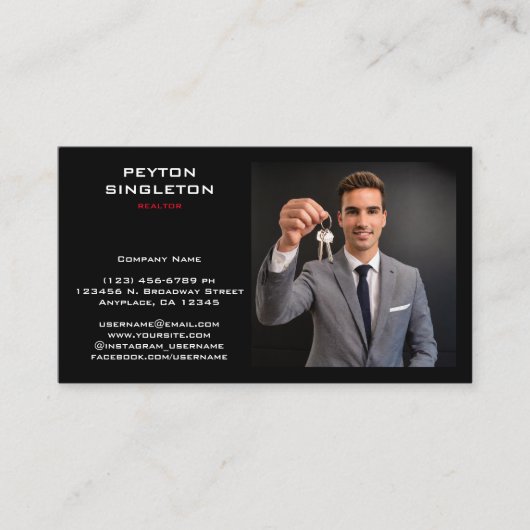 Realtor Modern Zwart met URL QR Code Visitekaartje (Voorkant)