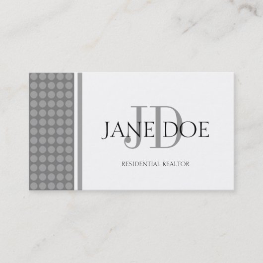 Realtor Monogram Silver Dot Design/White Paper Visitekaartje (Voorkant)