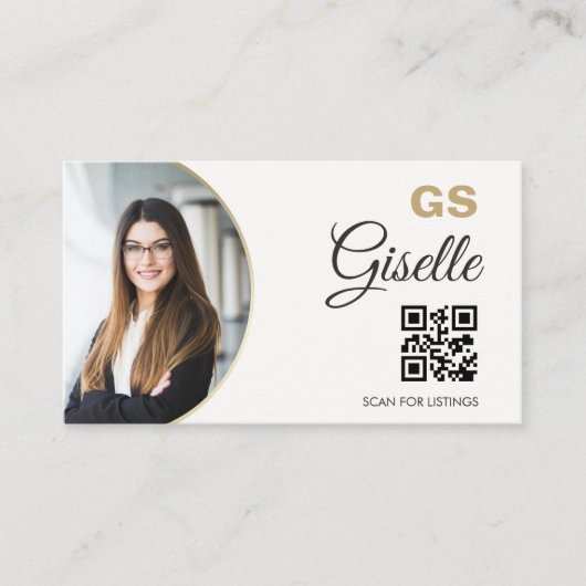 Realtor Neutral Gold Photo Monogram QR Code  Visitekaartje (Voorkant)