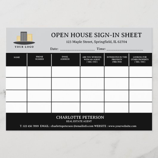 Realtor Open House Sign In Sheet Flyer (Voorkant)