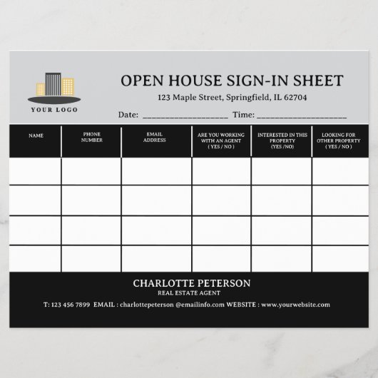 Realtor Open House Sign In Sheet Flyer (Voorkant)