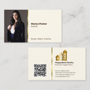 Realtor Persoonlijke foto, QR-code, Logo gebroken Visitekaartje