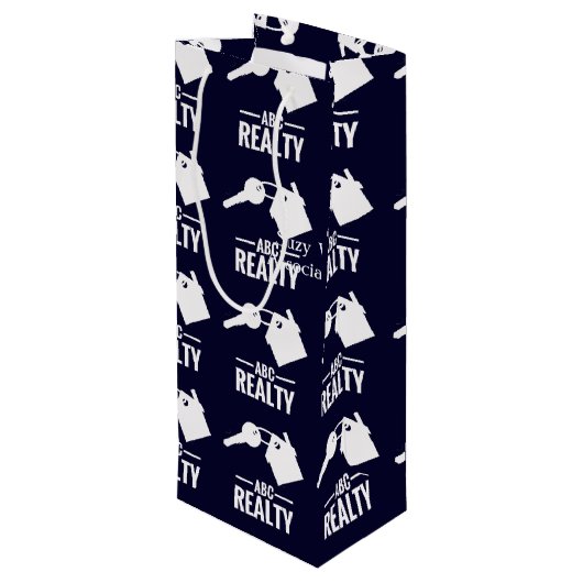 Realtor Photo Navy Logo Wijn Cadeautas (Achterkant Gekanteld)