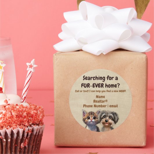 Realtor Pop-By Pet Puppy Kitten Vet Ronde Sticker (Feest)