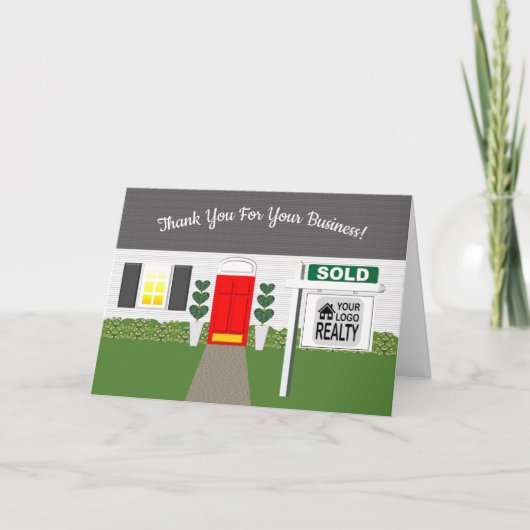 Realtor Rode Deur Verkocht Teken Dank u Kaart (Voorkant)