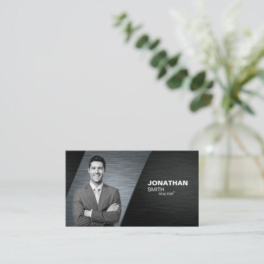 Realtor, vastgoedbelegger, Black Metallic Visitekaartje (Staand voorkant)