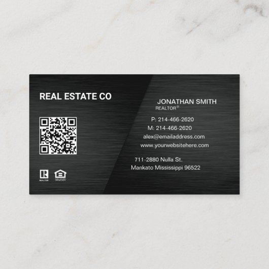 Realtor, vastgoedbelegger, Black Metallic Visitekaartje (Achterkant)