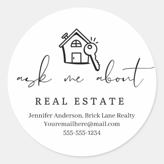 Realtor vraagt me naar promotiekolas onroerend goe ronde sticker (Voorkant)