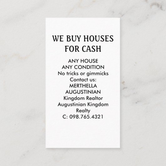 Realtor WE KOPEN HUISVESTING Visitekaartje (Achterkant)