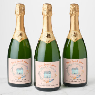 Realtor Welkom Home Sweet Home Nieuwe huiseigenaar Sparkling Wijnetiket