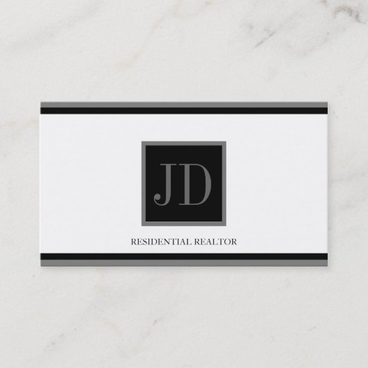 Realtor White Black/Silver Square Monogram Plaque Visitekaartje (Voorkant)