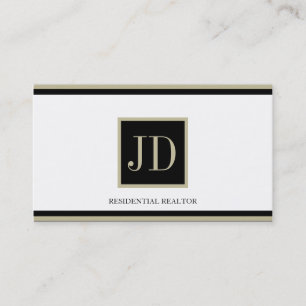 Realtor White Black/Tan Square Monogram Plaque Visitekaartje