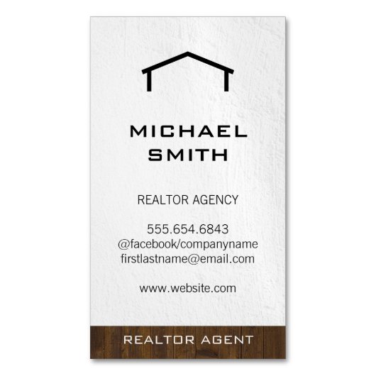 Realtor Wood Trim Magnetisch Visitekaartje (Voorkant Verticaal)