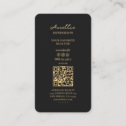 Realtor Zwart Gouden Sleutel Moderne Elegante Make Visitekaartje (Achterkant)