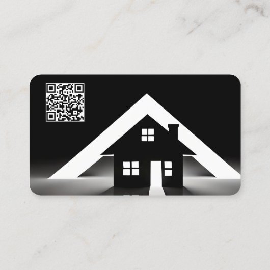 Realtor Zwart Silhouet Home met URL QR Code Visitekaartje (Achterkant)