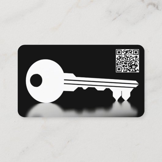 Realtor Zwart Silhouet Sleutel met URL QR Code Visitekaartje (Achterkant)