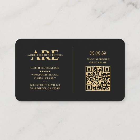 Realtor Zwart Vastgoed Agent Monogram Modern Visitekaartje (Achterkant)
