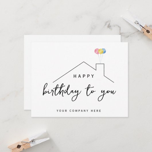 Realty Happy Birthday House Balloons Kaart (Voorkant / Achterkant in situ)