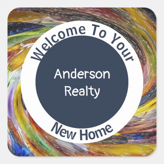 Realty Promotie Bright Stropdas-Dye Swirl Real Est Vierkante Sticker (Voorkant)